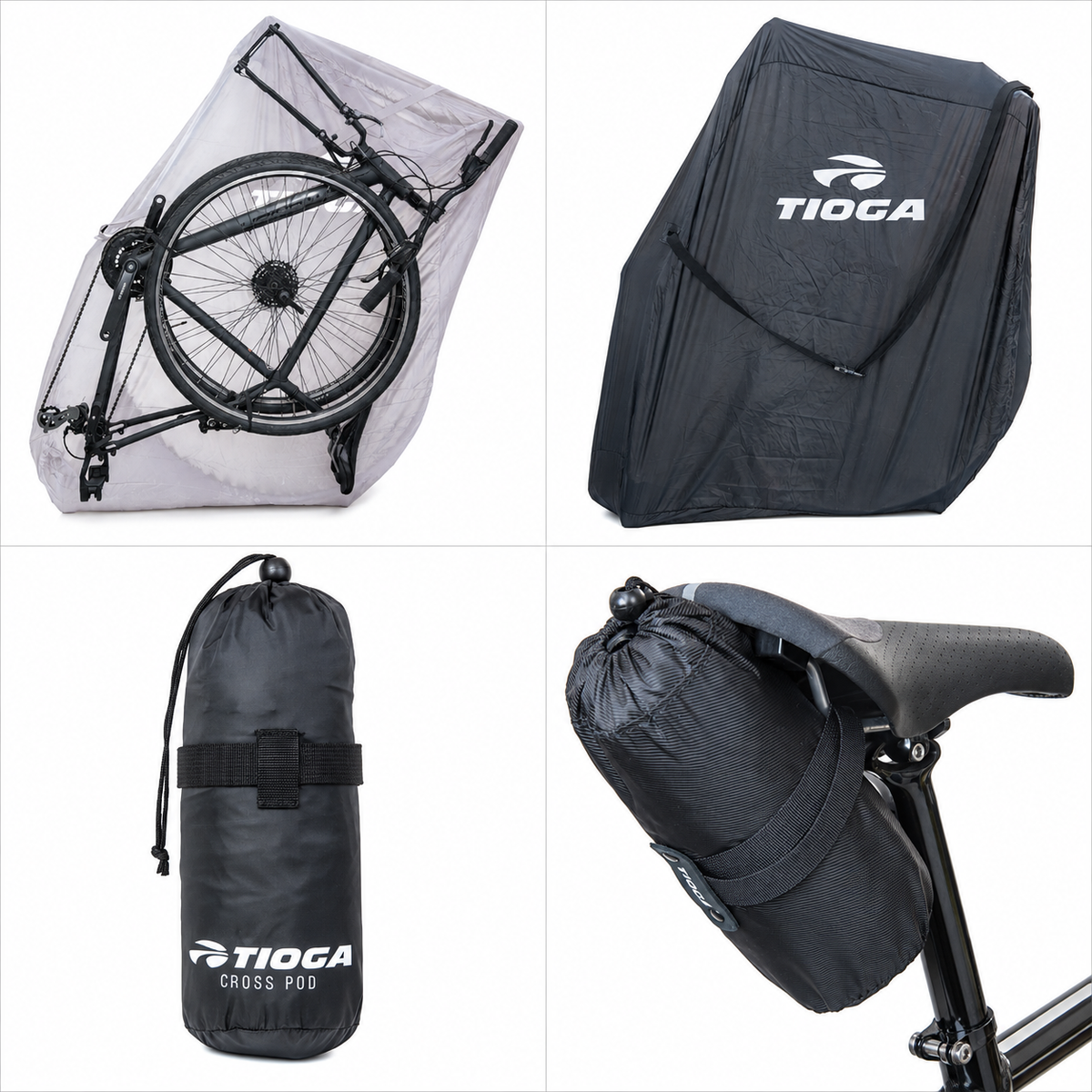 TIOGA タイオガ Cross Pod クロスポッド 輪行袋 ロードバイク クロスバイク用 前後輪取り外しタイプ 縦置き収納 軽量 325g 撥水加工 70デニールナイロン 大型フレーム対応 自転車輪行バッグ BAR04800