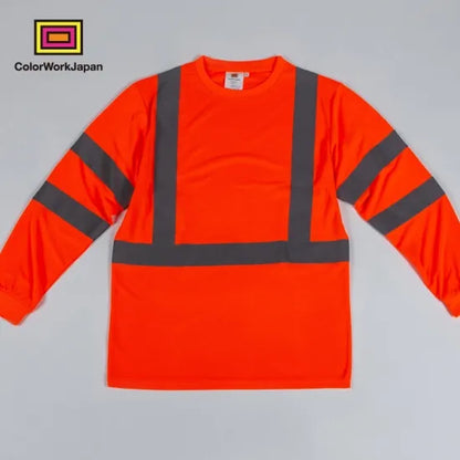 colorworkjapan Hi-Vis リフレクター ロングTシャツ 蛍光イエロー/オレンジ 反射材付き 高視認性 作業服 自転車 通勤 ウォーキング 犬の散歩 ele1792