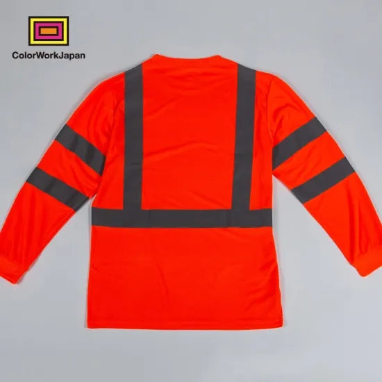 colorworkjapan Hi-Vis リフレクター ロングTシャツ 蛍光イエロー/オレンジ 反射材付き 高視認性 作業服 自転車 通勤 ウォーキング 犬の散歩 ele1792