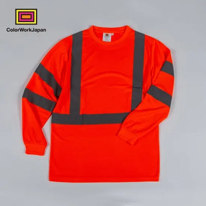 colorworkjapan Hi-Vis リフレクター ロングTシャツ 蛍光イエロー/オレンジ 反射材付き 高視認性 作業服 自転車 通勤 ウォーキング 犬の散歩 ele1792