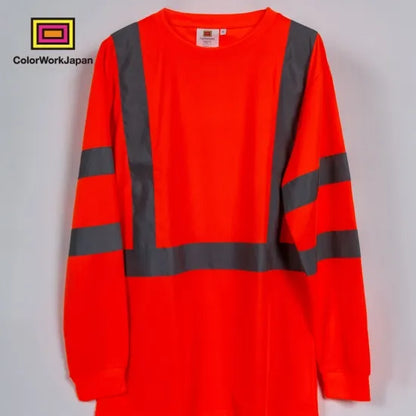 colorworkjapan Hi-Vis リフレクター ロングTシャツ 蛍光イエロー/オレンジ 反射材付き 高視認性 作業服 自転車 通勤 ウォーキング 犬の散歩 ele1792