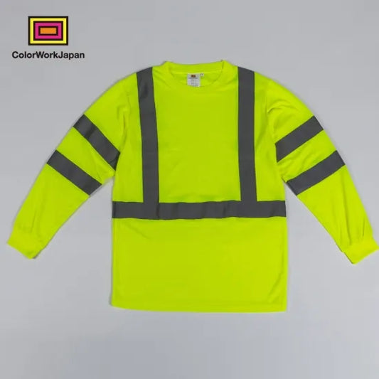 colorworkjapan Hi-Vis リフレクター ロングTシャツ 蛍光イエロー/オレンジ 反射材付き 高視認性 作業服 自転車 通勤 ウォーキング 犬の散歩
