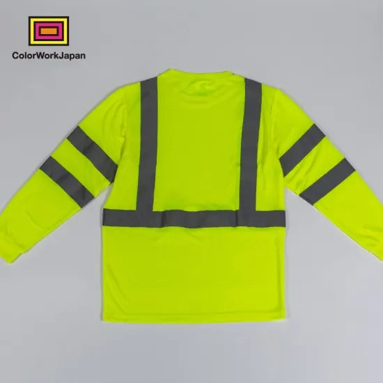colorworkjapan Hi-Vis リフレクター ロングTシャツ 蛍光イエロー/オレンジ 反射材付き 高視認性 作業服 自転車 通勤 ウォーキング 犬の散歩 ele1792