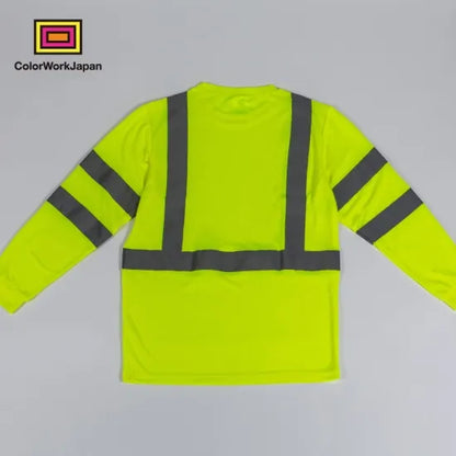 colorworkjapan Hi-Vis リフレクター ロングTシャツ 蛍光イエロー/オレンジ 反射材付き 高視認性 作業服 自転車 通勤 ウォーキング 犬の散歩 ele1792