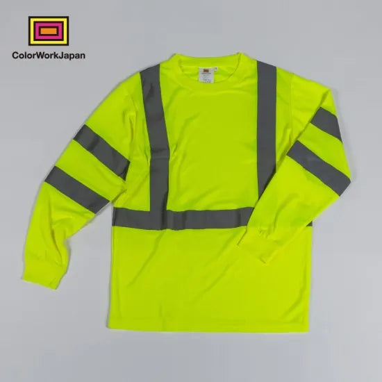 colorworkjapan Hi-Vis リフレクター ロングTシャツ 蛍光イエロー/オレンジ 反射材付き 高視認性 作業服 自転車 通勤 ウォーキング 犬の散歩 ele1792