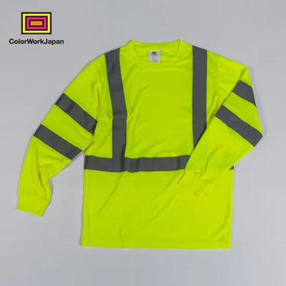 colorworkjapan Hi-Vis リフレクター ロングTシャツ 蛍光イエロー/オレンジ 反射材付き 高視認性 作業服 自転車 通勤 ウォーキング 犬の散歩 ele1792