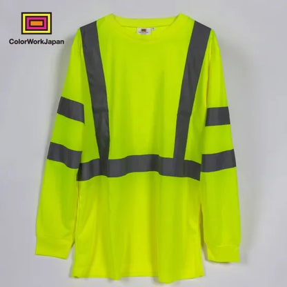 colorworkjapan Hi-Vis リフレクター ロングTシャツ 蛍光イエロー/オレンジ 反射材付き 高視認性 作業服 自転車 通勤 ウォーキング 犬の散歩 ele1792