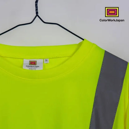colorworkjapan Hi-Vis リフレクター ロングTシャツ 蛍光イエロー/オレンジ 反射材付き 高視認性 作業服 自転車 通勤 ウォーキング 犬の散歩 ele1792