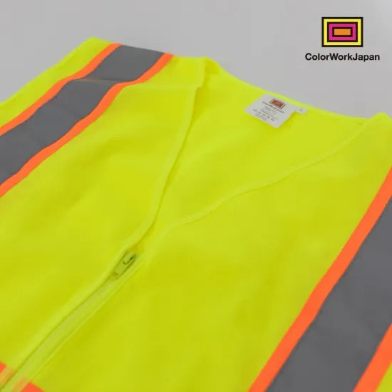 colorworkjapan Hi-Vis リフレクターベスト1 蛍光イエロー/オレンジ 反射ベスト 作業着 自転車 通勤 通学 ウォーキング 犬の散歩 安全対策 USサイズ