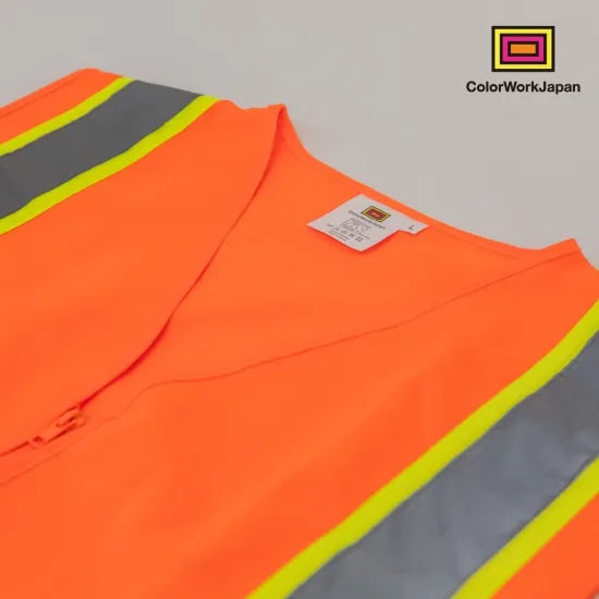 colorworkjapan Hi-Vis リフレクターベスト1 蛍光イエロー/オレンジ 反射ベスト 作業着 自転車 通勤 通学 ウォーキング 犬の散歩 安全対策 USサイズ