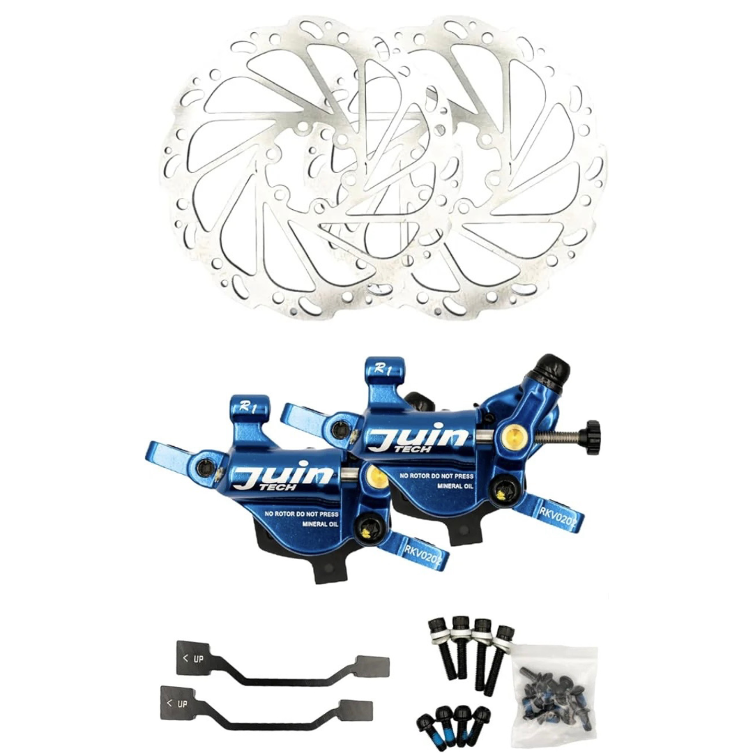 Juin Tech R1 ハイブリッド油圧ディスクブレーキ 前後セット ローター付 ワイヤー式ロードレバー対応 birdyカスタム 自転車ディスクキャリパー