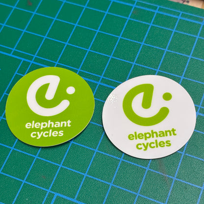 エレファントサイクル 丸型ロゴステッカー（約3cm）｜自転車ショップステッカー／ホワイト・グリーン 2色セット