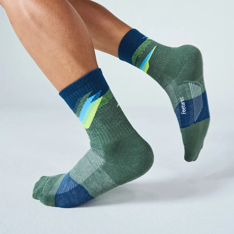 Feetures フィーチャーズ Trail Max Cushion Mini Crew トレイル マックスクッション ミニクルー ソックス 靴下 トレイルランニング ハイキング アウトドア 厚手 クッション 高機能 メンズ レディース 男女兼用 M L tectonic green