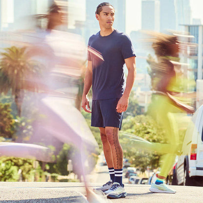 Feetures Elite Light Cushion Mini Crew navy high top stripe