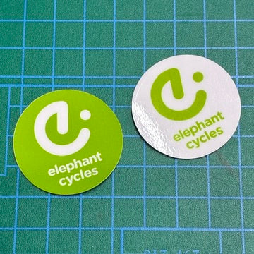 エレファントサイクル 丸型ロゴステッカー（約3cm）｜自転車ショップステッカー／ホワイト・グリーン 2色セット