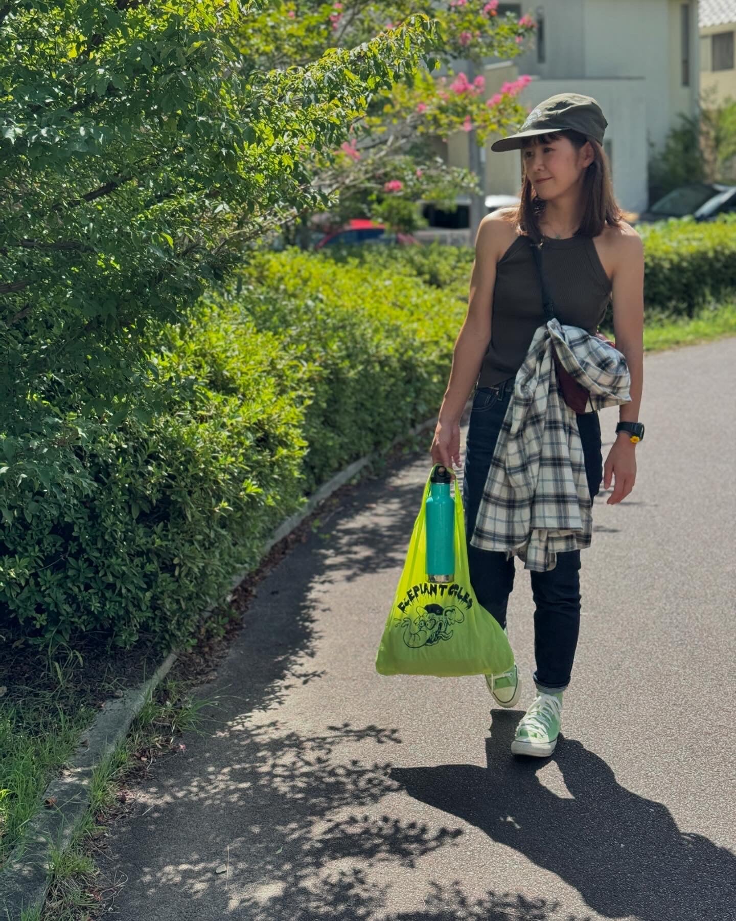 NEW オリジナル ナイロン ポケッタブル エコバッグ ライムグリーン