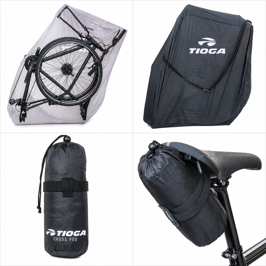 TIOGA タイオガ Cross Pod クロスポッド 輪行袋 ロードバイク クロスバイク用 前後輪取り外しタイプ 縦置き収納 軽量 325g 撥水加工 70デニールナイロン 大型フレーム対応 自転車輪行バッグ BAR04800
